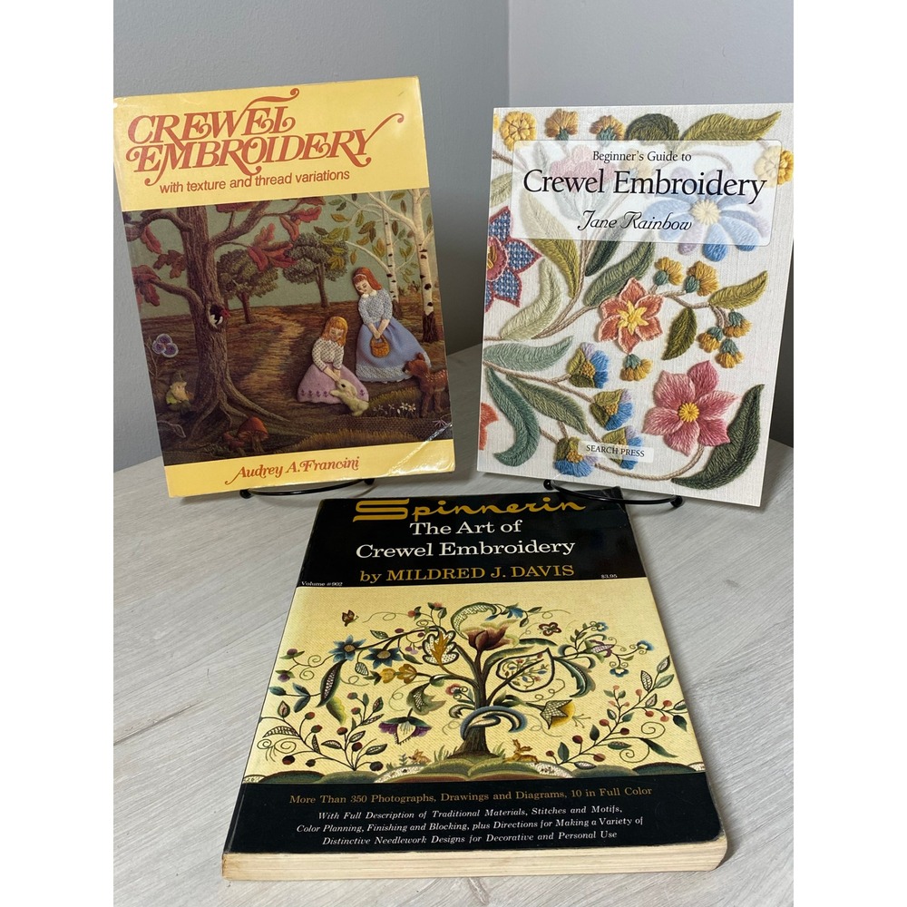 Lot of Three VTG Crewel Embroidery PB Audrey Francini Jane Rainbow Mildred Davis